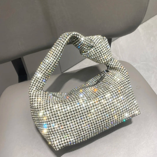 Manejar bolso de noche de imbéciles bolsas de mango de mango de cristal plateado para bolsos y bolsos de lujo Banquete de diseñador de lujo