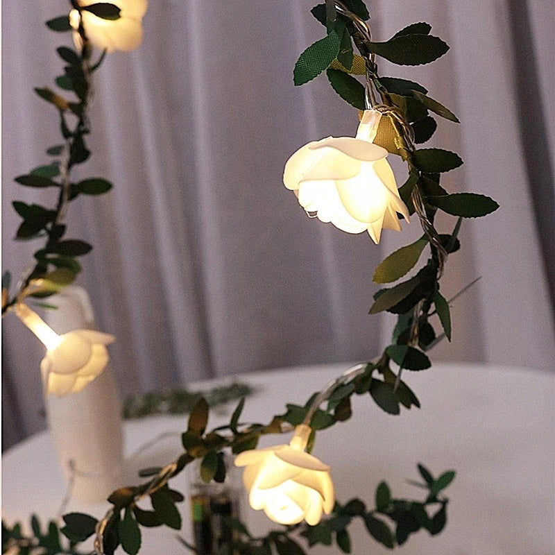 10/20leds alb 1,5/3 metri șiruri de flori de trandafir cu lumini centru de masa de nuntă decorațiuni strălucitoare artificiale de trandafir artificial