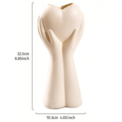 1pc, 4*8.8 inch resin material European art body design hand holding love home decoration vase, modern decoration dining table