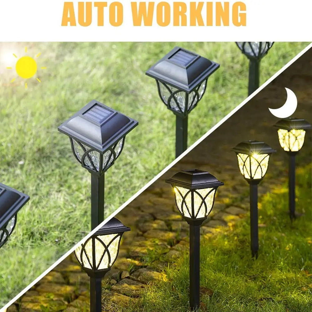 2 stk/mye LED solcelleplen lys utendørs vanntett varm lys hagedekorasjonslampe for gangvei Villa yard innkjørsel