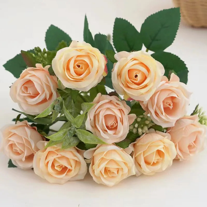 10 päätä Rose Bouquet keinotekoiset kukat länsimaiset ruusun häät sisustus 6 väriä piooni fake kukkia keinotekoisia kukkia