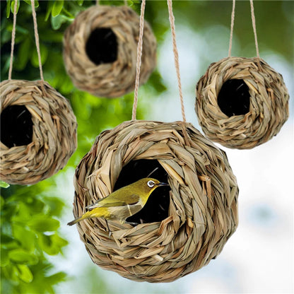 Uccelli nidificano gabbia uccello canna naturale erba sferica sferica colibrì nido esterno decorativo intrecciato a sospensione di uccelli nido