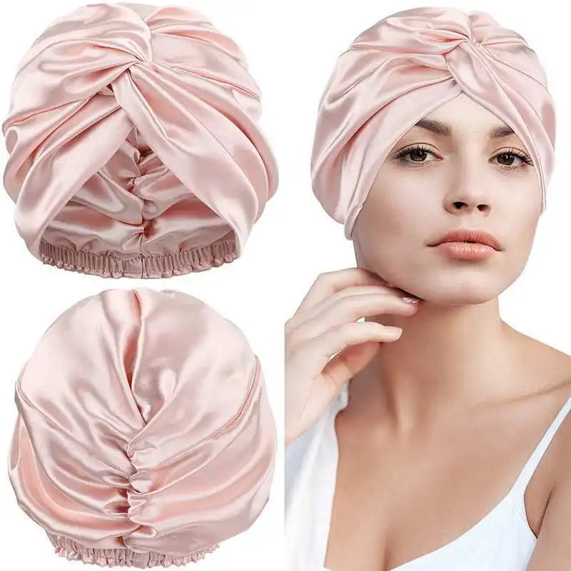 100 Mulberry Silk Turban Bonnets For Women Twisted Sleeping Night Cap 19 Momme Ren silkehåromslag Cap for Curly Ladies Headwrap