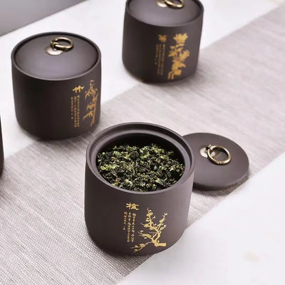 Yixing-Zisha Tea Canister, Ceramic Sealed Caddy, Household Tea Storage Jar, Coffee Container, Purple Clay Puer Box, Hermetic Pot