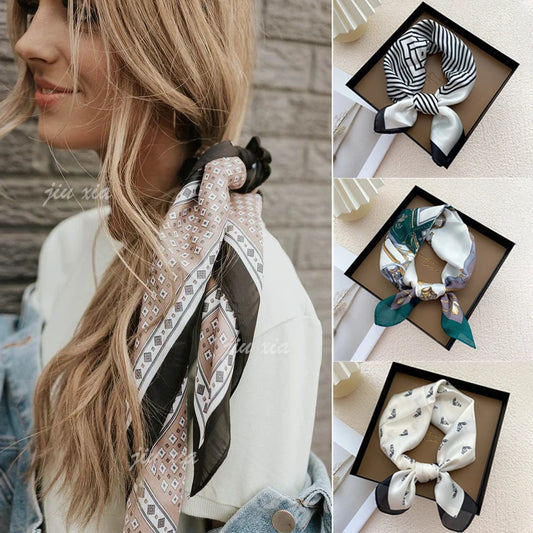 2022 Fashion Koreaanse printstreep Silk Hair Sjalf vrouwen meisjes elegant lente zomer beroep kleine sjaal haaraccessoires