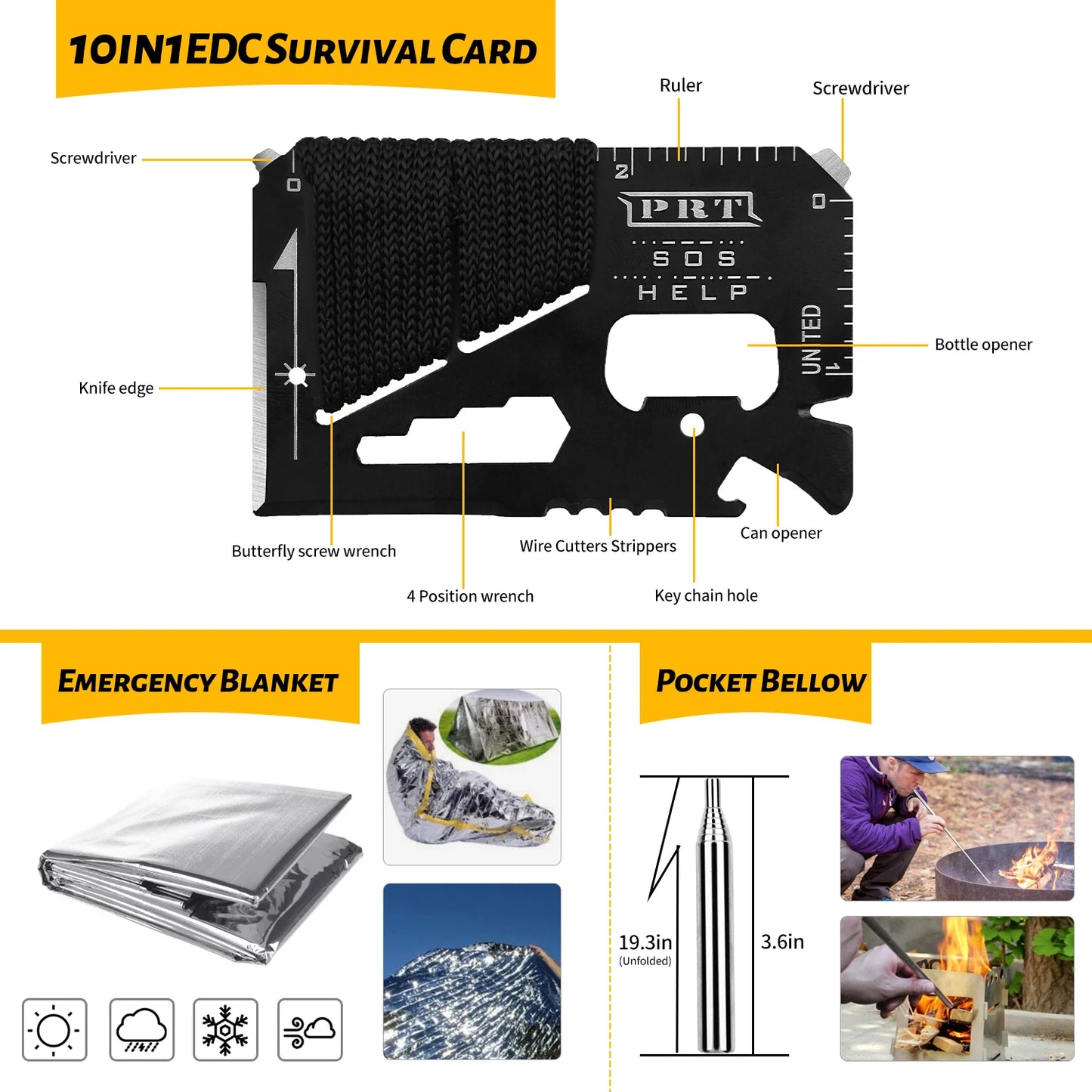 60 en 1 kit de supervivencia multifunción Equipo de defensa militar para acampar de emergencia SOS para aventura silvestre