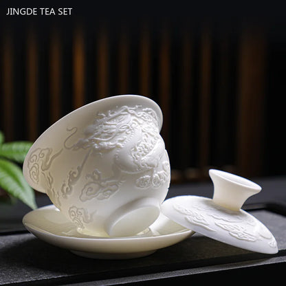 Boutique Ceramic High Capacity Gaiwan Handmade Three-dimensional Relief Tea Cup Chinese Tea Bowl Tea Set Accessories Master Cup