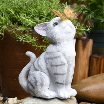 Statuia pisicii lucrate manual pozează lumina solară inclusă pentru pisici Sculptură de pisici cu lumină solară pentru decorarea grădinii de acasă