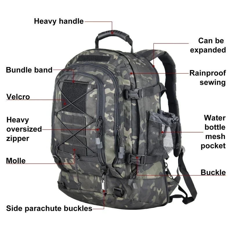 LQARMY 60L Mada de mochila táctica militar Molle asalto mochila al aire libre viajes de senderismo mochilas para acampar Mochila hombre