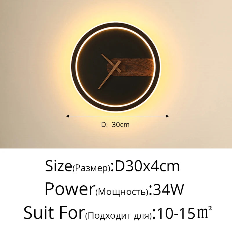Modern LED Clock Wall Lamps For Bedside Corridor Aisle Hotel Living Room Foyer Kitchen Porch Lights Luminaria Indoor Lighting