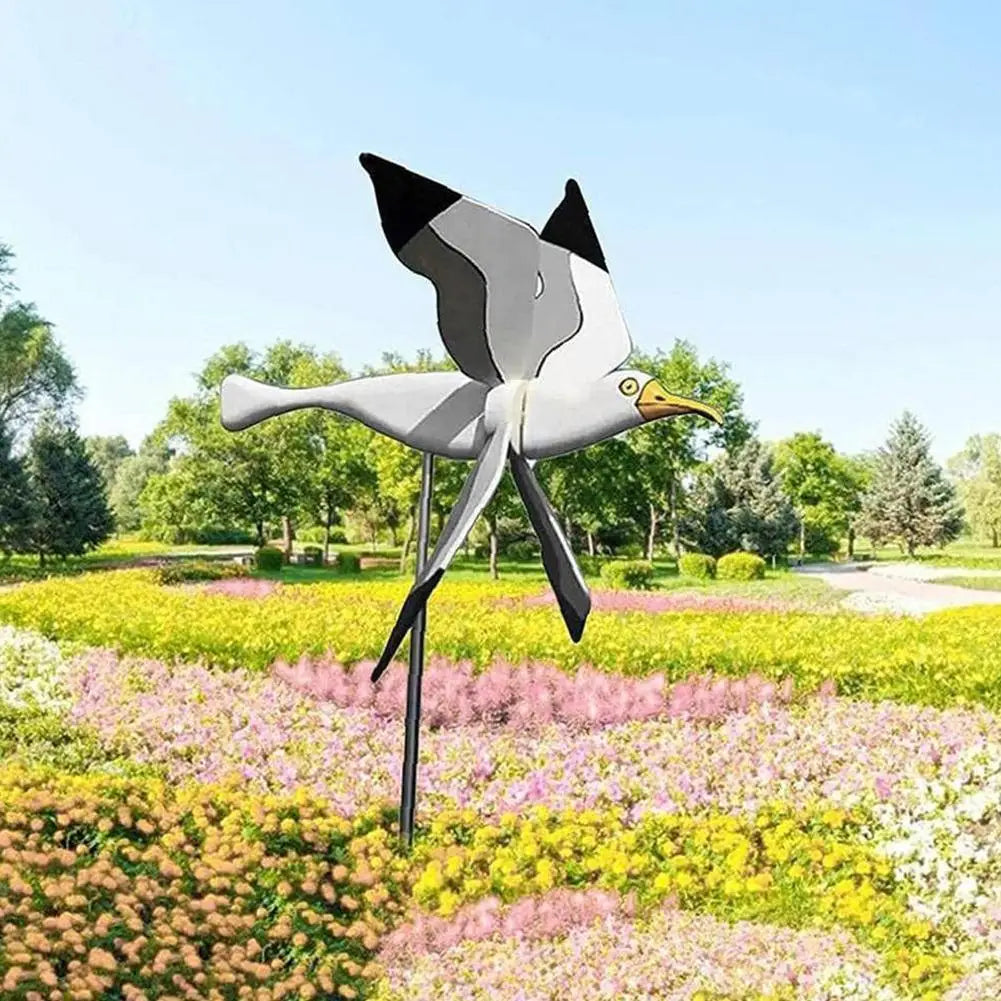 1pcs de ornamentos de moinho de vento de gaivota Série de pássaros voadores moer moinhos de vento para decoração de jardim spinners de vento jardim pati s0r1