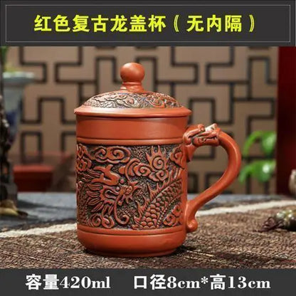 Yixing Purple Clay Tea Cups with Lid, Drinkware Purple Grid Teacup, Chinese Zisha Kung Fu Tea Mug, Office Teaware