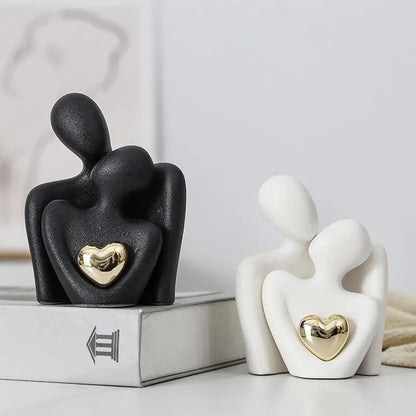 Couple Hugging Figurine Ceramic Couple Statue Abstract Modern Sculpture Love Figurines Art Craft Couple Home Accents