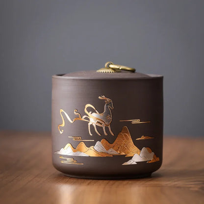New Ceramic Red Porcelain Tea Jar Creative Sealed Storage Tank Black Tea Puer Storage Kitchen Storage Tool