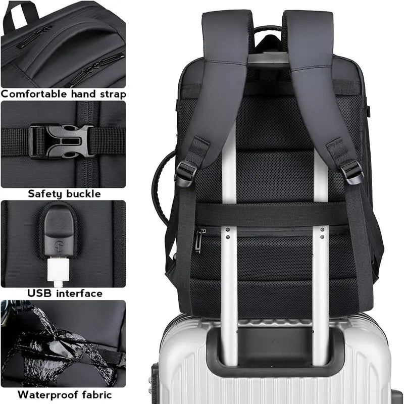 2023 40LEXPandable Backpack de viagem USB, Back de transporte aprovado pelo voo para aviões, homens de mochila duráveis ​​resistentes à água de 17 polegadas
