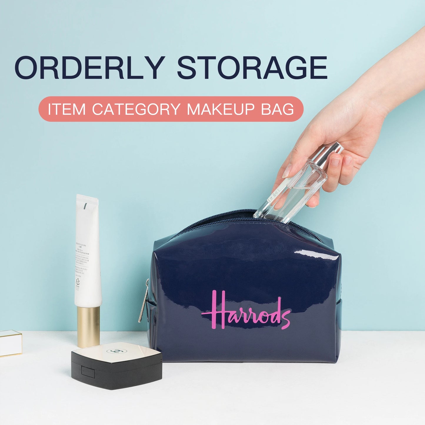 Fashion PVC Organizers Makeup Bag Waterproof Nylon Travel Cosmetic Case Zipper Wash Toiletry Pouch Small Portable Clutch Handbag