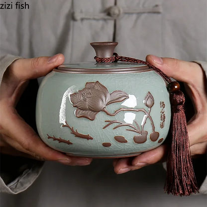 Ceramic Tea Caddy Storage Tank Sealed Jar Candy Jar Tea Box Sugar Bowl Tea Organizer Home Food Container Decorative Jars Tea Can