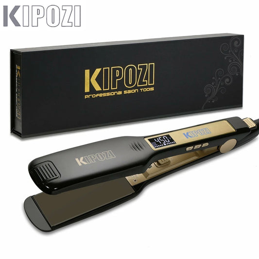 2023 Kipozi Professional Titanium Flat Iron Hair Rettether med digital LCD Display Dual Spenning Instant oppvarming Curling Jern
