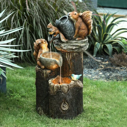 Duck Squirrel Solar Power Resin Patio Fountain Garden Design med havearbejde Led Solar Light Outdoor Decorations