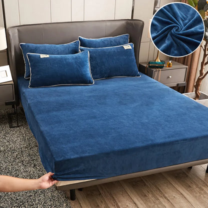 Wosrat meleg bársony elasztikus szerelt lemez matrac borító téli ágyak 2 ember luxus dupla ágy ágynemű king méret 160/200