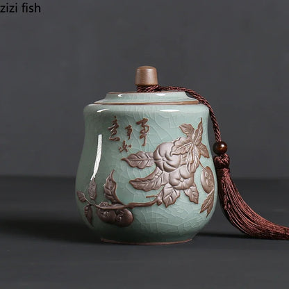 Ceramic Tea Caddy Storage Tank Sealed Jar Candy Jar Tea Box Sugar Bowl Tea Organizer Home Food Container Decorative Jars Tea Can