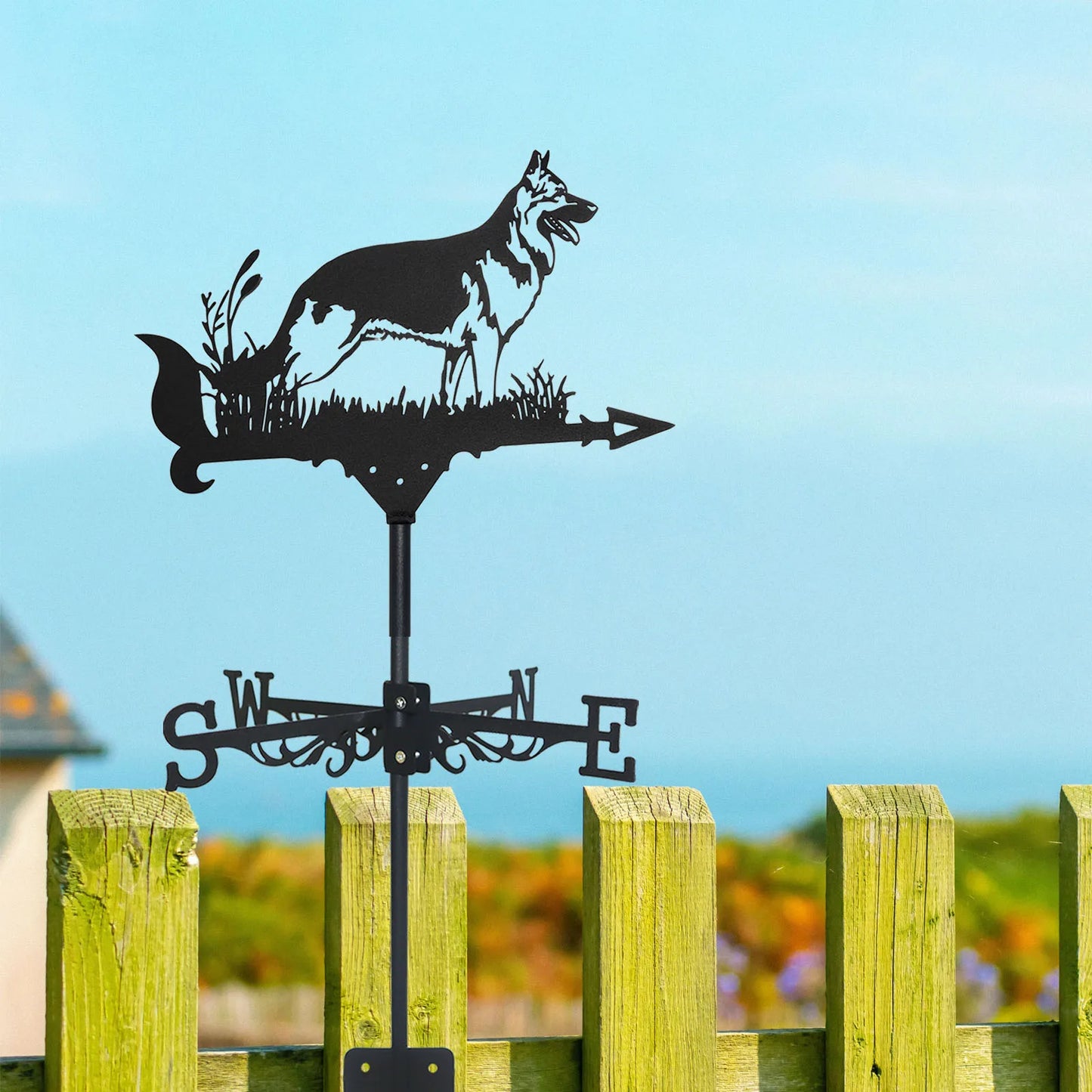 Nové kovové zviera nemecké pastierske poveternostné lopatkové lopatky stojaté dekorácie strecha Weathervane záhradný dvor dekorácie pre prístrešok Plot