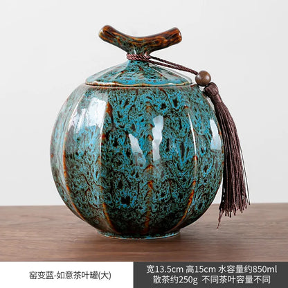 Kiln Change Ceramic Tea Caddy Food Storage Jar Sealed Jars Tea Box Tea Containers Storage Tank Candy Jar Home Organizer Teas Can