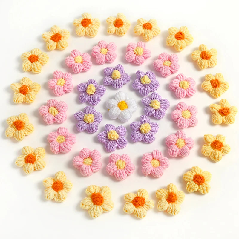10/20Pcs 4cm Wool Flower Applique for DIY Clothes Hat Shoes Crafts Sewing Supplies Patches Headwear Hair Clips Decor Accessories