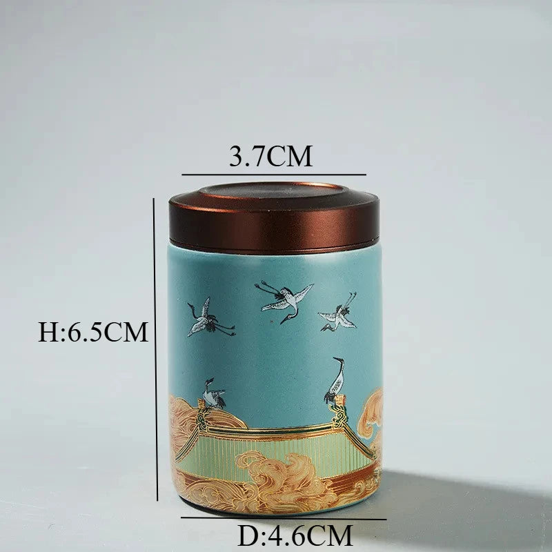 Classic Ceramic Tea Caddy Travel Portable Round Shape Tea Can Spice Tea Boxes Candy Storage Tank Coffee Cani Moisture-proof Jar