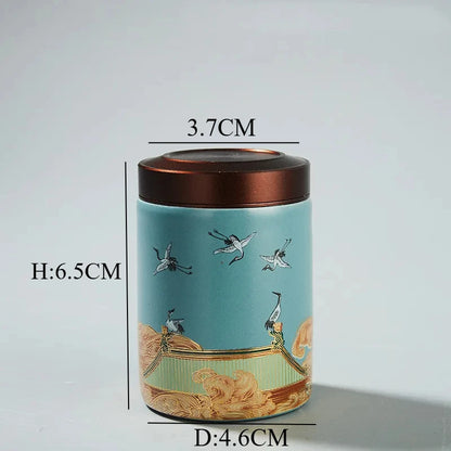 Classic Ceramic Tea Caddy Travel Portable Round Shape Tea Can Spice Tea Boxes Candy Storage Tank Coffee Cani Moisture-proof Jar