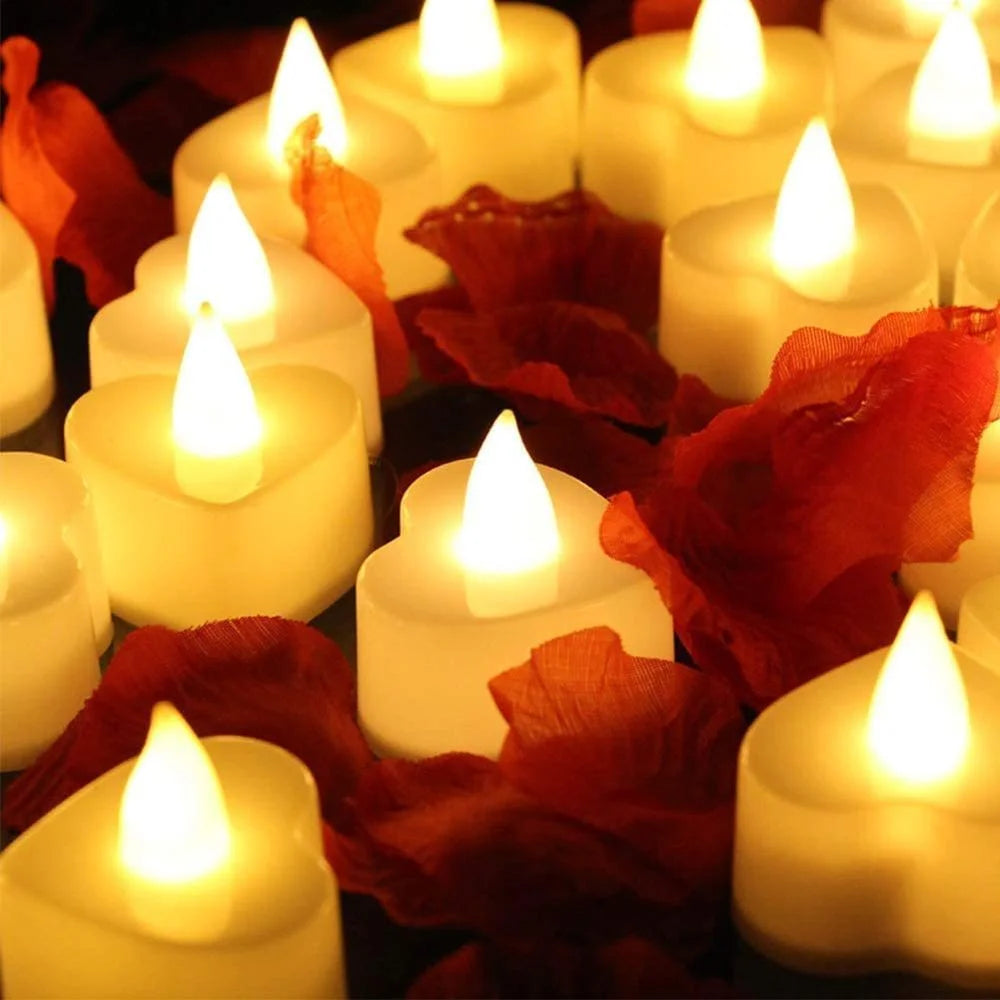 24pcs Flimelese LED świeca na domowe przyjęcie świąteczne dekoracja w kształcie serca elektroniczne świece z bateryjnymi bateryjnie