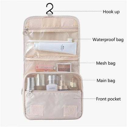 Large Capacity Travel Cosmetic Bag Portable Toiletry Washbag with Hanging Hook Waterproof Female Bathroom Storage Makeup Case