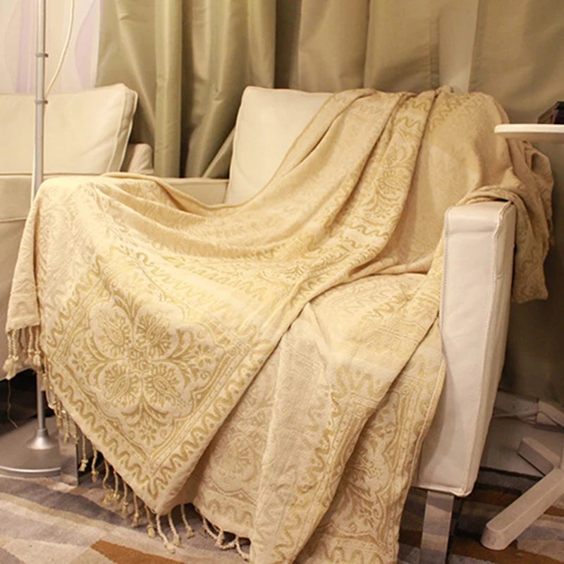 Dekens Mediterraan Amerikaans Chenille Sofa kussen kleurrijke Boheemse chenille plaids sofa grote craspertor deken met kwastje
