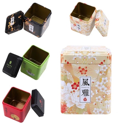 Mini Iron Tin Storage Box Tea Coffee Caddy Square Sealed Packaging Box Canister Vintage Tea Cans Kitchen Storage Container Jar