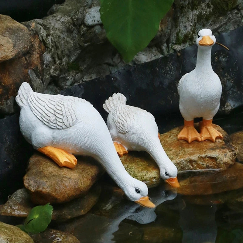 Linda estatua de resina de pato estatua de patio trasero Decoración Decoración de pájaros Escultura de pájaros de decoración de patio al aire libre adorno de césped