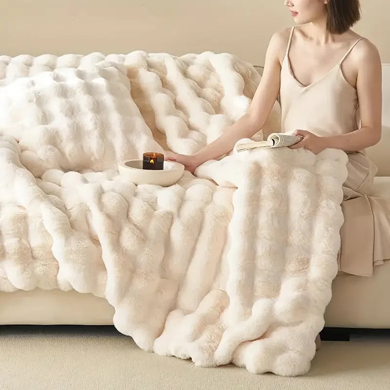 Faux Fur plyšový hodit přikrývka teplá zimní oboustranná přikrývka pro postel Luxury Plaid ve tvaru gauče pro polštář Polštář dárek