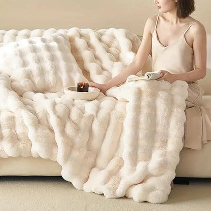 Kunstfell Plüsch-Wurfdecke warme Winter doppelseitige Decken für Bett luxuriöser karierte Couchabdeckung für Sofa-Kissen-Hülle Geschenk