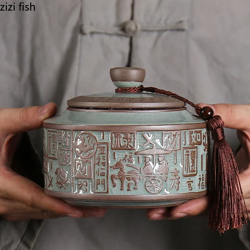 Ceramic Tea Caddy Storage Tank Sealed Jar Candy Jar Tea Box Sugar Bowl Tea Organizer Home Food Container Decorative Jars Tea Can