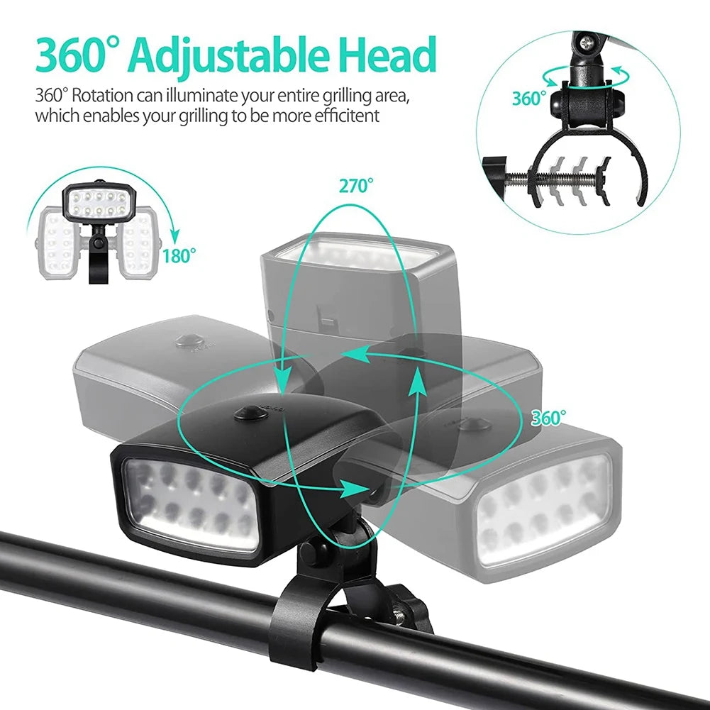 Buiten Grill Lights Portable BBQ Lights 360 Roteerbaar met 10 super heldere LED -lichten en klembevestigingsfats