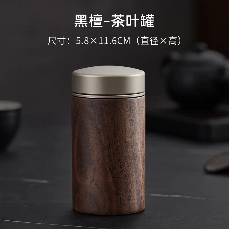 Ebony Sealed Tea Can Pu 'er Storage Storage Tea Box Household Wooden Chinese Portable Tea Can