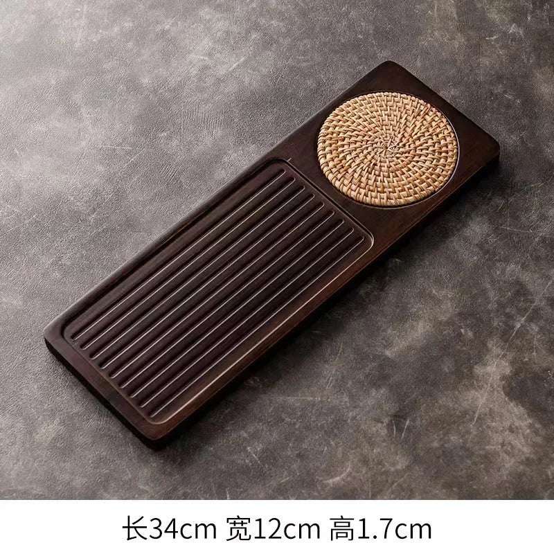 Solid Bamboo Wood Tea Tray Portable Rattan Mat Rectangle Serving Table Plate Storage Dish for Hotel Tea Plate Accessories Saucer