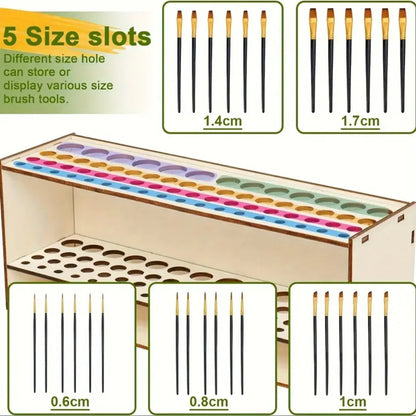 67-Slot Premium Wooden Brush Holder - Durable Artist Desk Organizer, Pencil & Paint Brushes Storage, Elegant Art & Craft Supplie