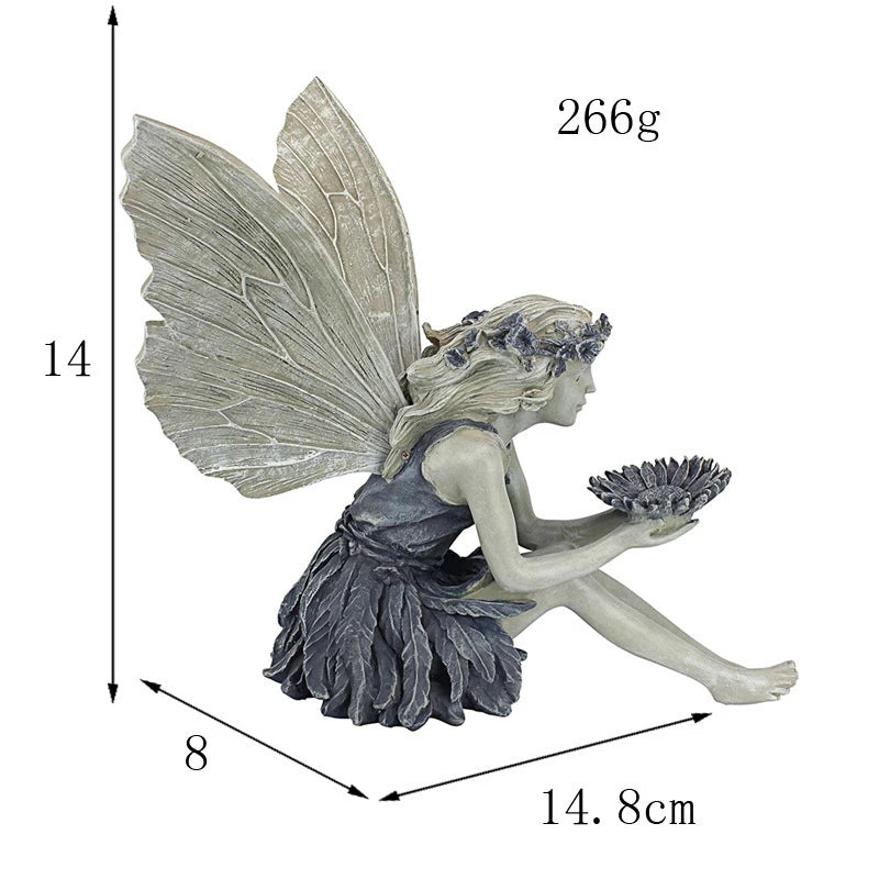 Tündér szobor gyanta dísz kerti dekoráció angyal figura békés ima lány szobor kézműves retro asztali dísz
