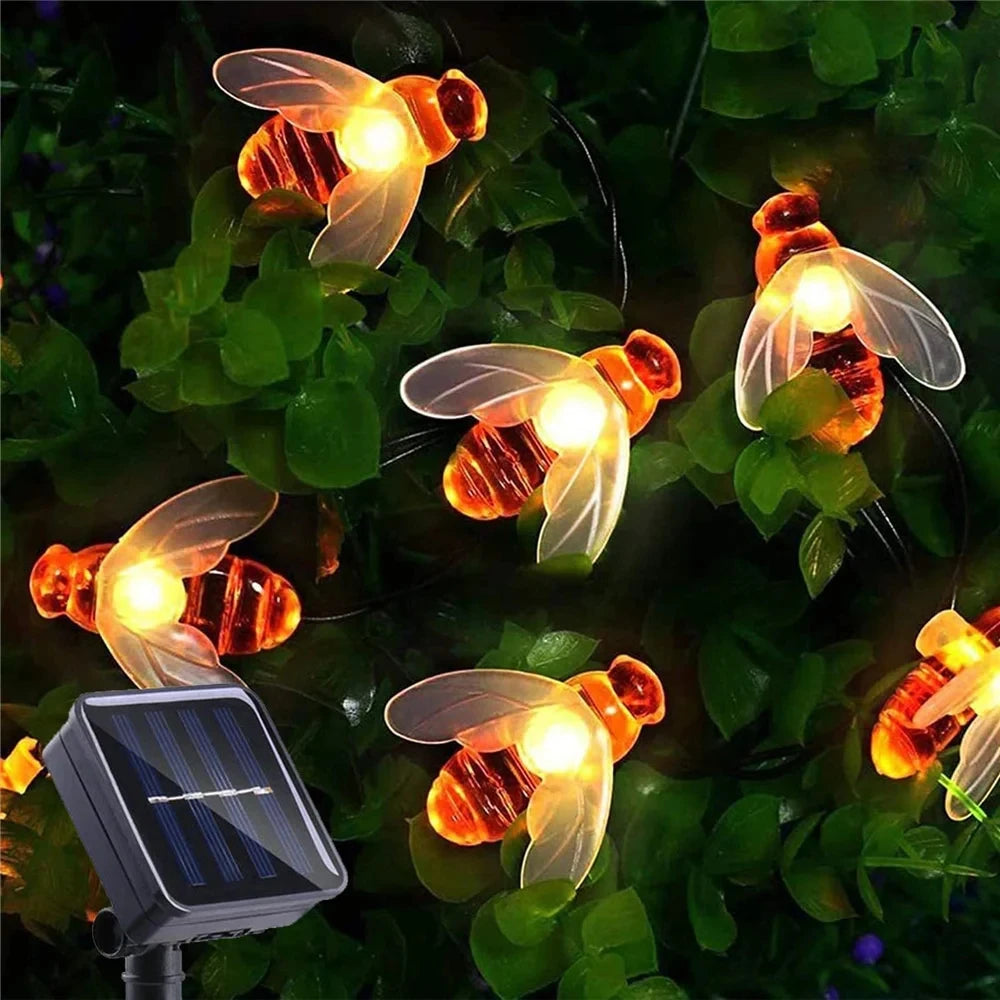 Luz de cuerda solar 20 LED LIND BEE EXTERIOR LIGHT GRANDE HOME PATIO Partio Fiesta de Navidad Honeybee Lámpara de decoración de hadas estrellado