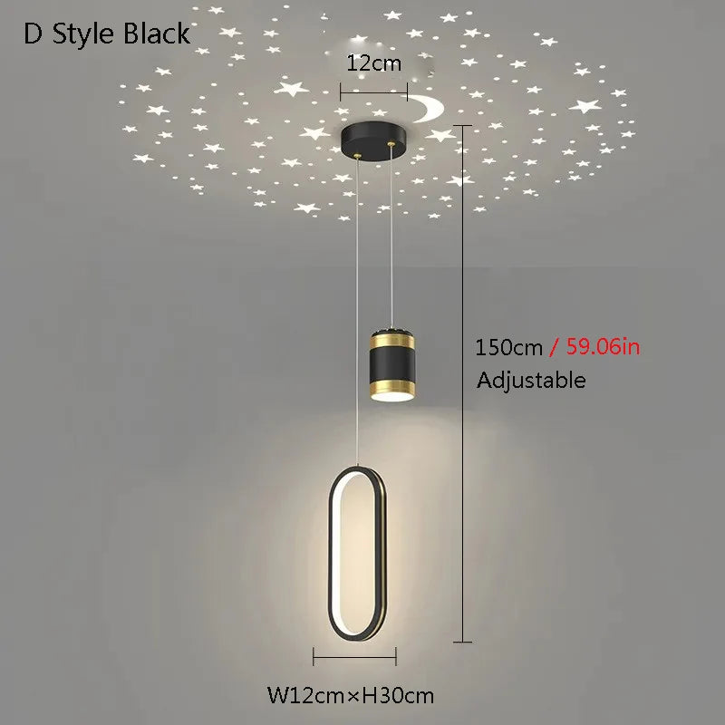 Starry Sky Projection Style Circular Led Pendant Light Living Room Dining Room Bedroom Cafe Indoor Lighting Decoration