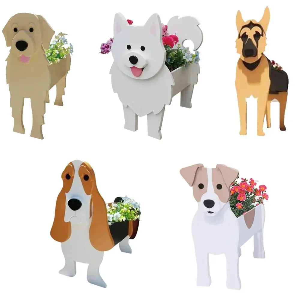 Potente de flor de flor de jardim de cachorro fofo em forma de cão samoioud labrador pastor de cachorro vaso potes em casa de pvc home ao ar livre decoração de jardim de flores