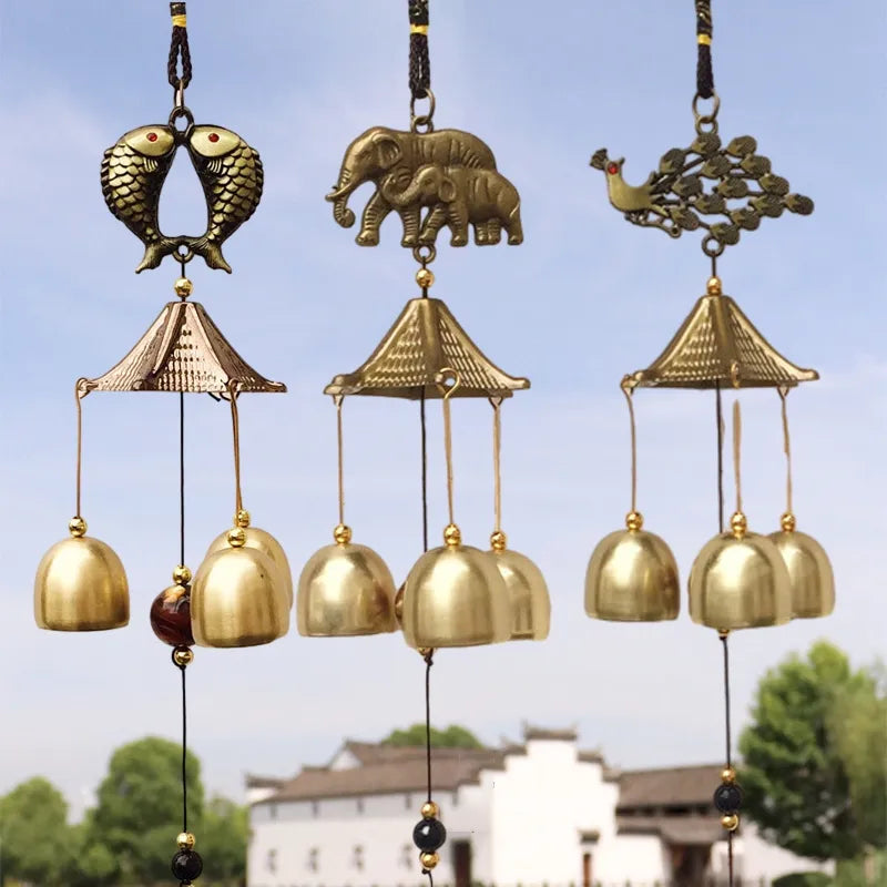 Vintage Alloy Wind Chime Hanging Decoration Home Wall Doed Decoration Metal Bell Pendant Outdoor Garden Lucky Hanging Decor Gift