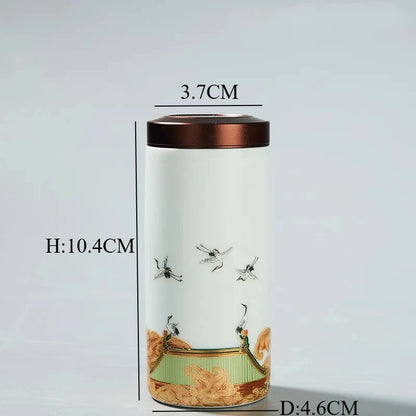 Classic Ceramic Tea Caddy Travel Portable Round Shape Tea Can Spice Tea Boxes Candy Storage Tank Coffee Cani Moisture-proof Jar