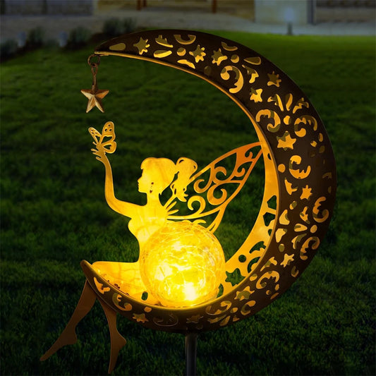 מנורה פיות ירח סולארי חיצוני גן גן ברזל פרח פיות מנורה להכנסת קרקע חצר דשא אור דקורטיבי