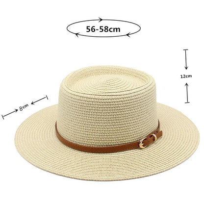 2022 Summer New Style Straw Hats Outdoor Sunshade Wide Brim Flat Top Fedora Hats For Women And Men Fedora Straw Caps